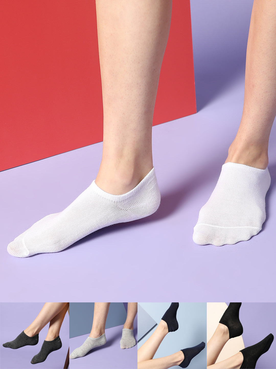 Set Of 5 Solid Ankle Length Socks