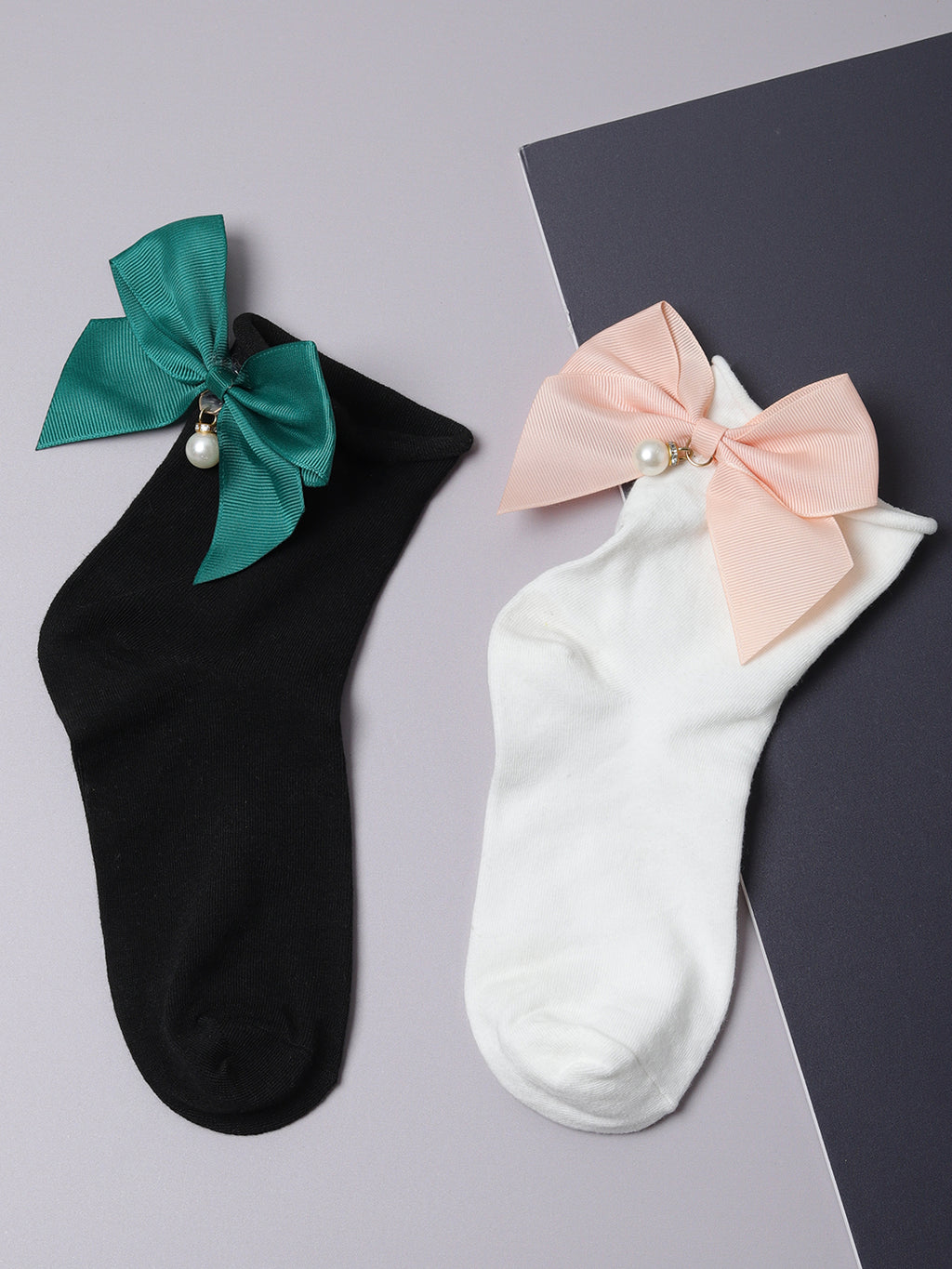 Set Of 2 Bow Ankle Length Socks