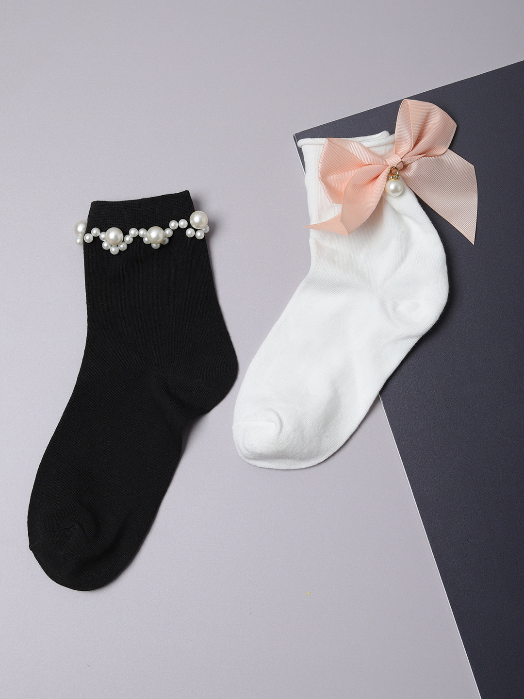Set Of 2 Bow Ankle Length Socks