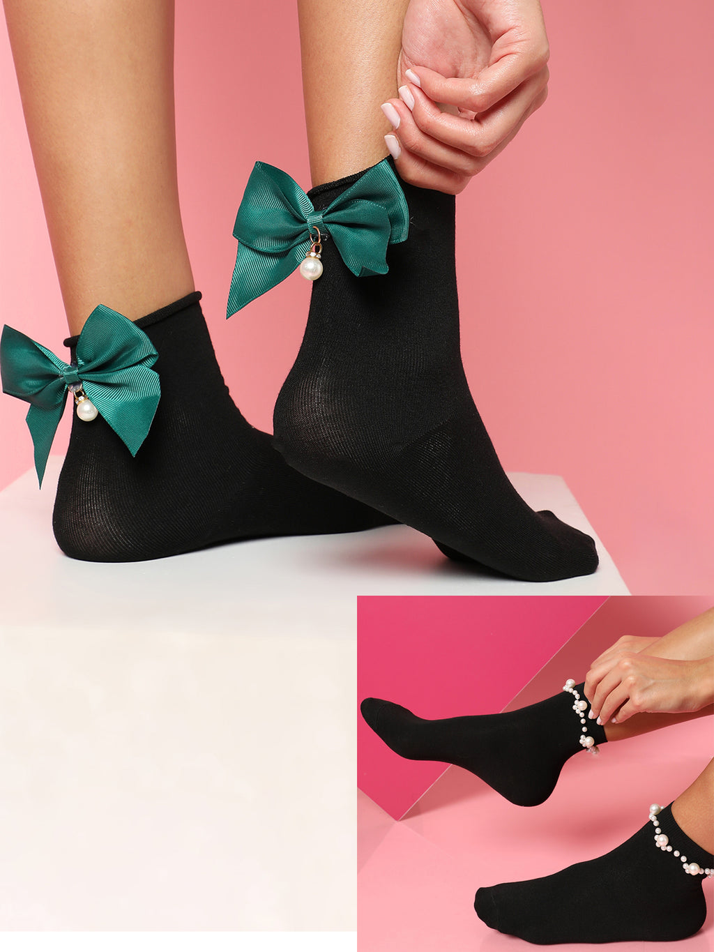 Set Of 2 Bow Ankle Length Socks