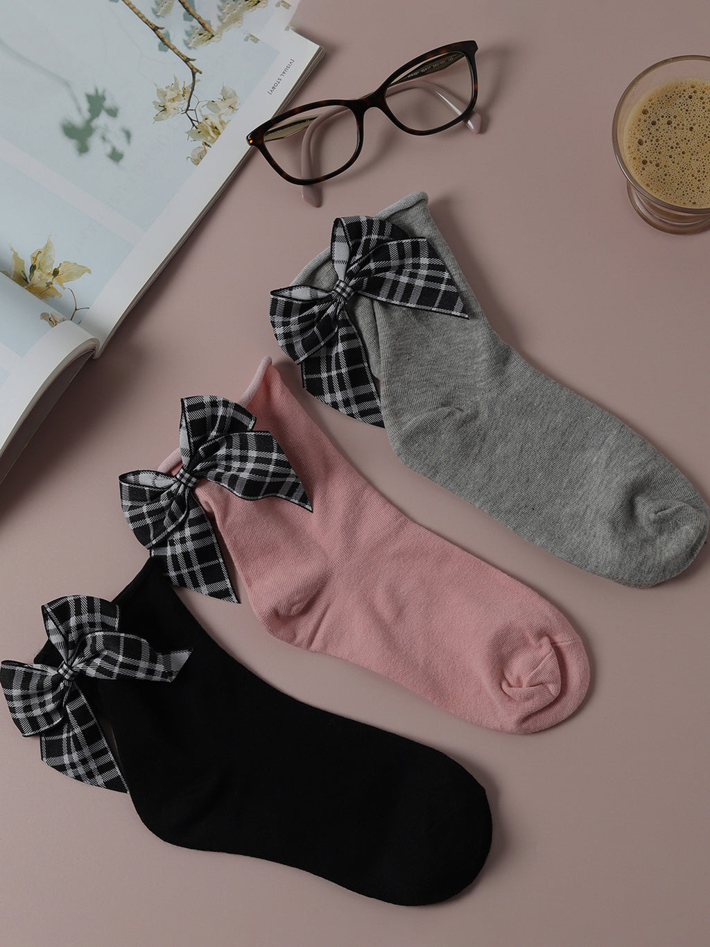 Set Of 3 Bow Ankle Length Socks