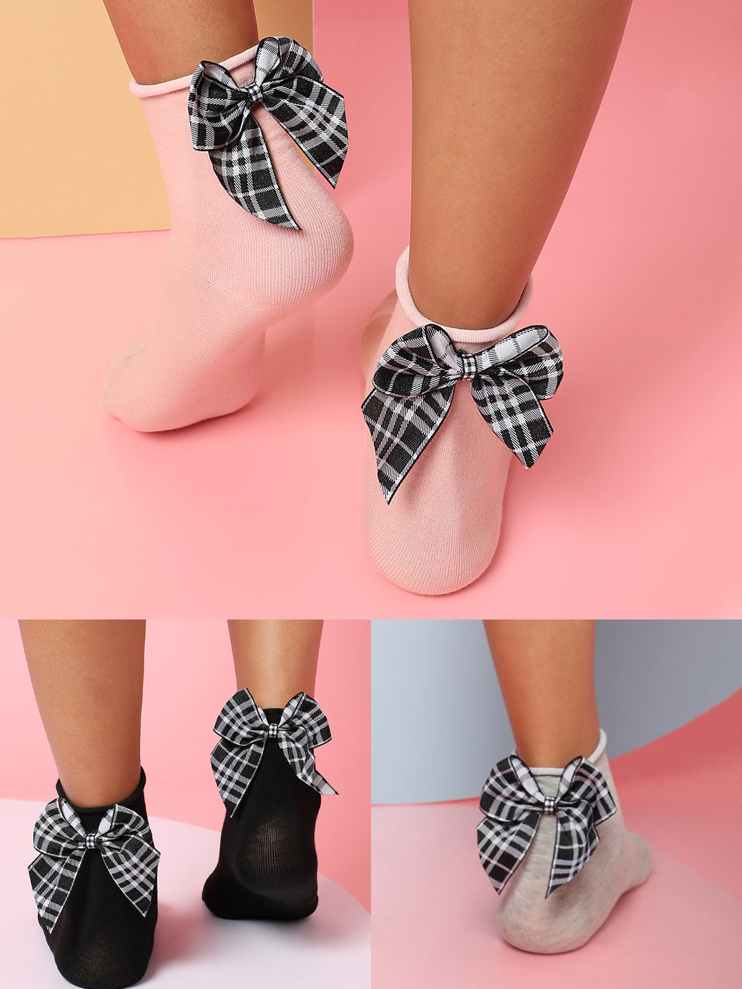 Set Of 3 Bow Ankle Length Socks