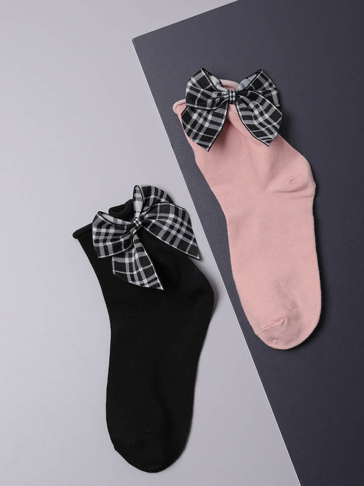 Set Of 2 Bow Ankle Length Socks