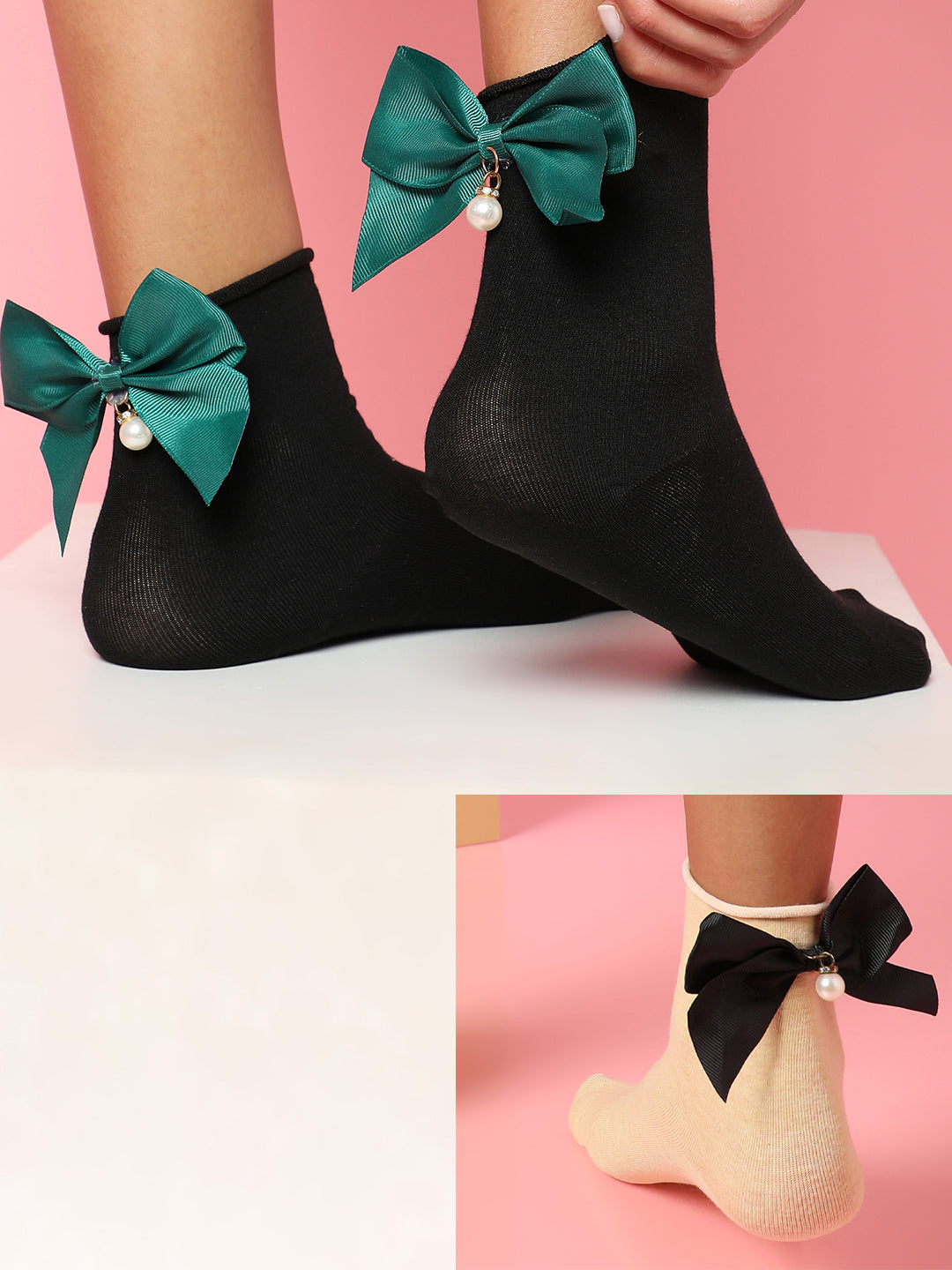 Set Of 2 Bow Ankle Length Socks