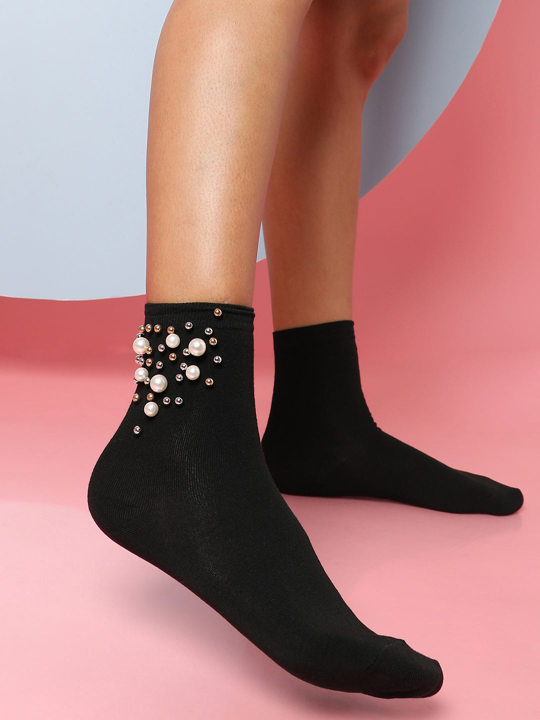 Set Of 3 Embellished Ankle Length Socks