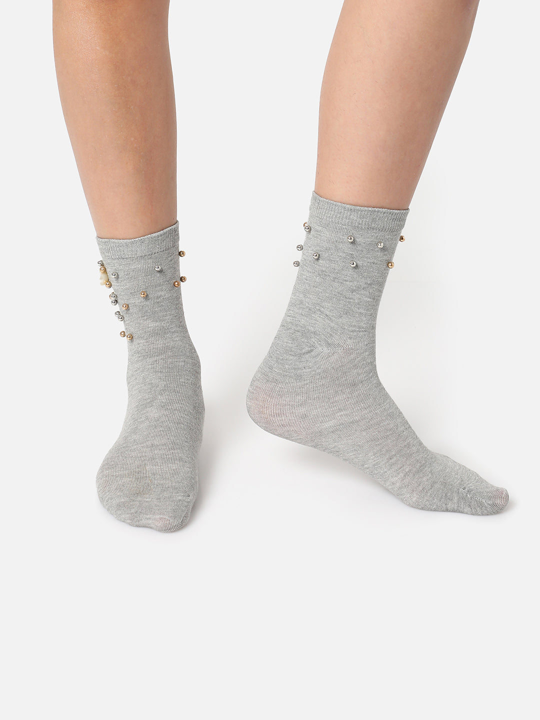 Set Of 3 Embellished Ankle Length Socks