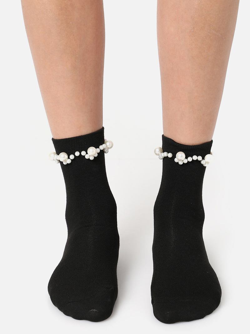 SET OF 3 EMBELLISHED ANKLE LENGTH SOCKS