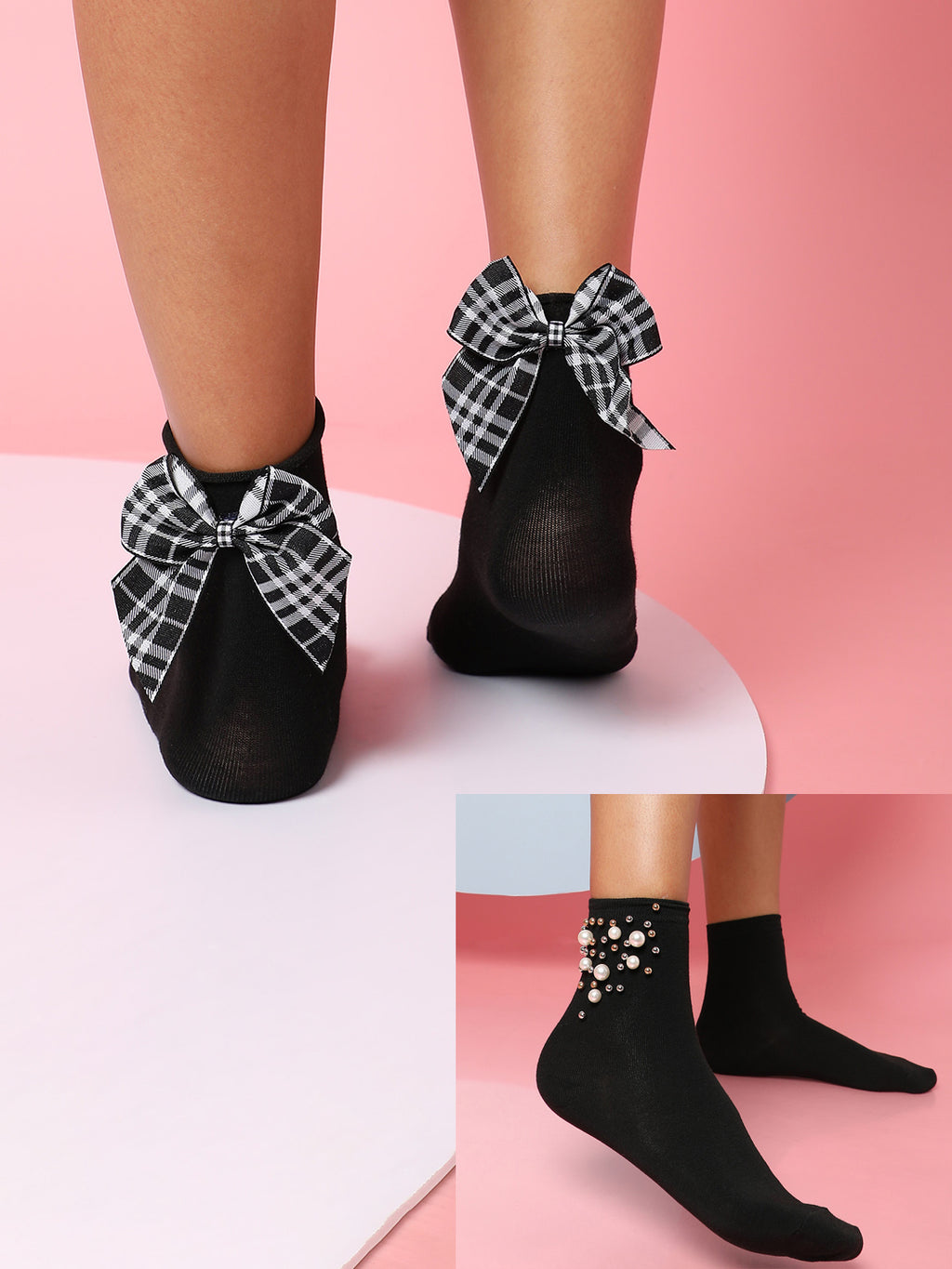 Set Of 2 Embellished Ankle Length Socks