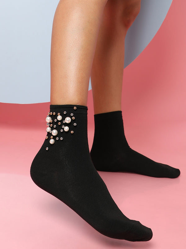 Set Of 2 Embellished Ankle Length Socks