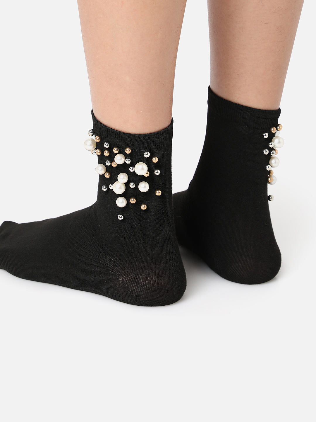 Set Of 2 Embellished Ankle Length Socks