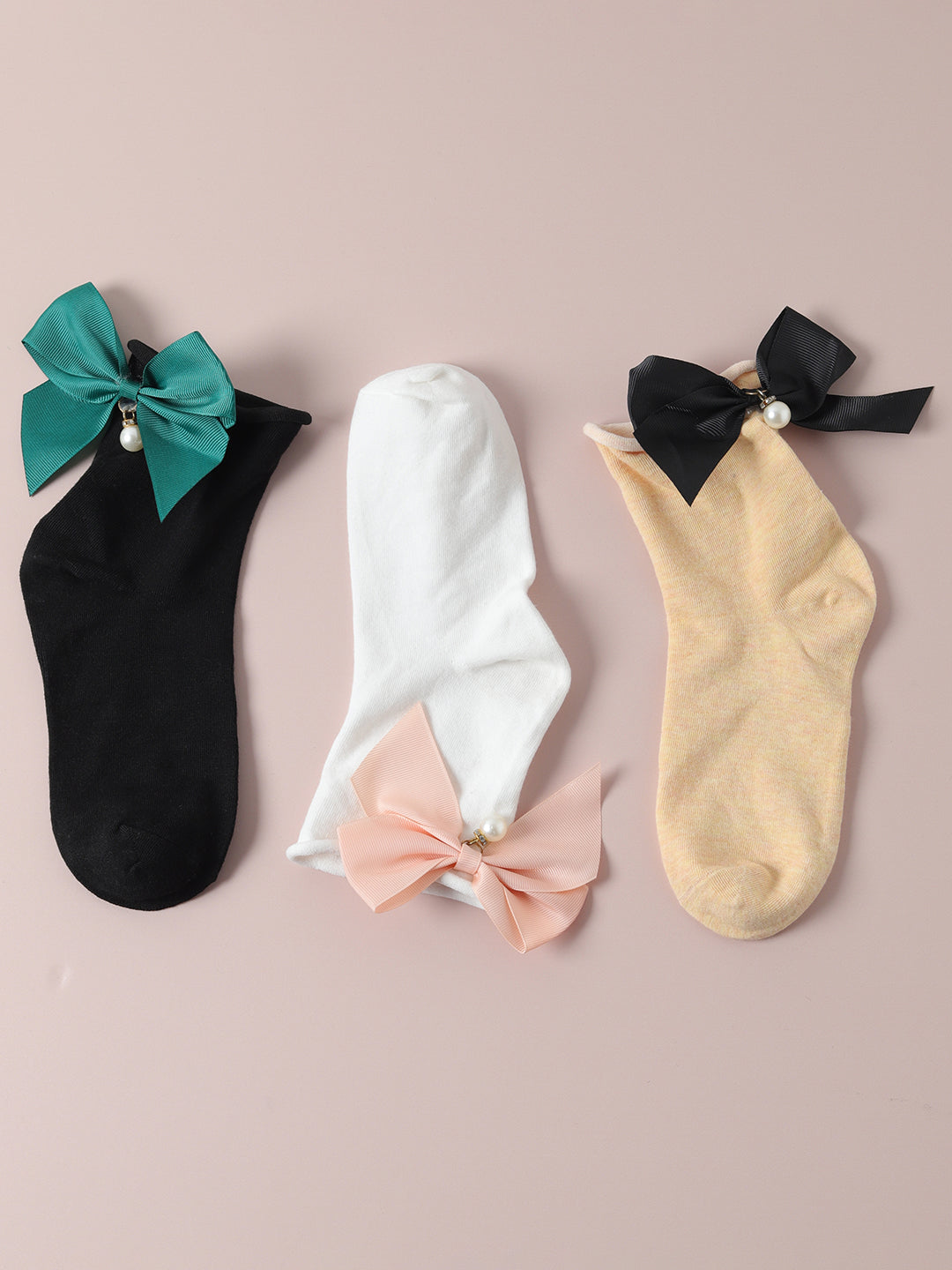 Set Of 3 Bow Ankle Length Socks