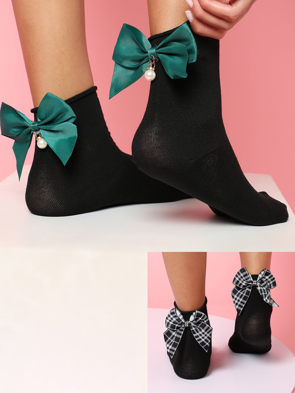 Set Of 2 Bow Ankle Length Socks