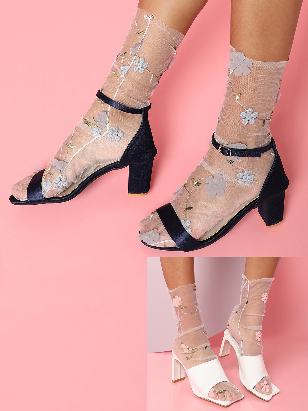 Set Of 2 Transparent Printed Ankle Length Socks