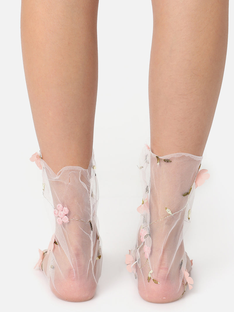 Set Of 2 Transparent Printed Ankle Length Socks