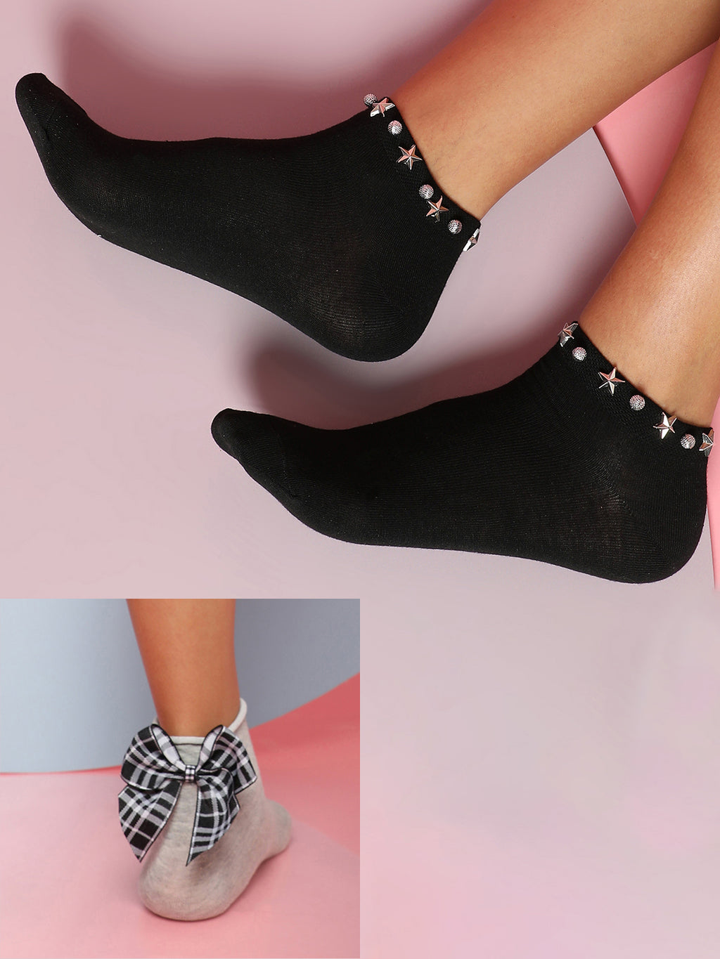 Set Of 2 Bow Ankle Length Socks