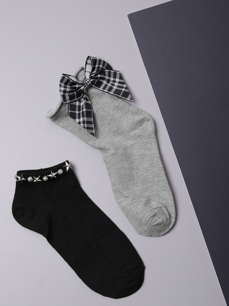 Set Of 2 Bow Ankle Length Socks