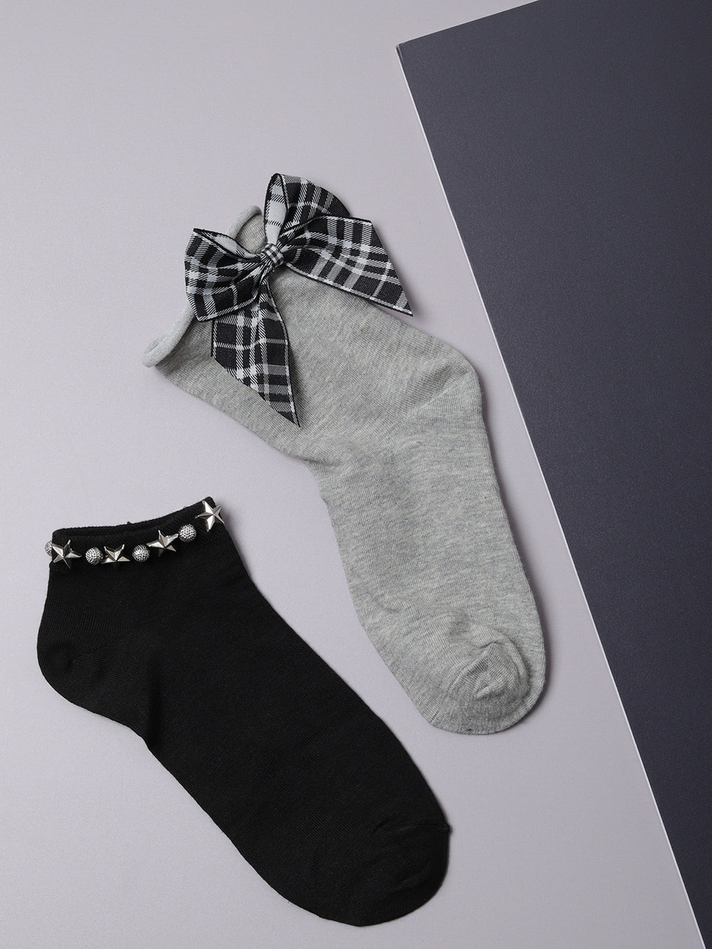 Set Of 2 Bow Ankle Length Socks