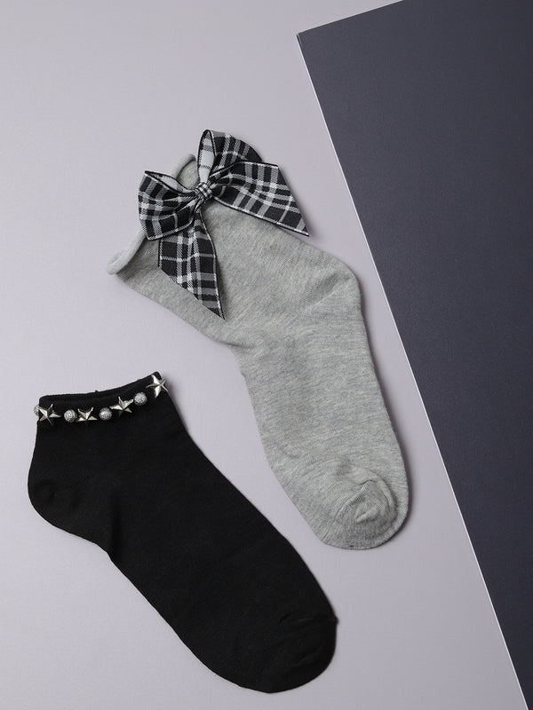 Set Of 2 Bow Ankle Length Socks