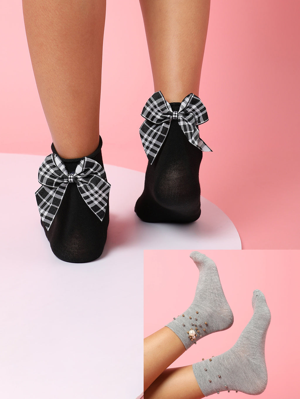 Set Of 2 Bow Ankle Length Socks