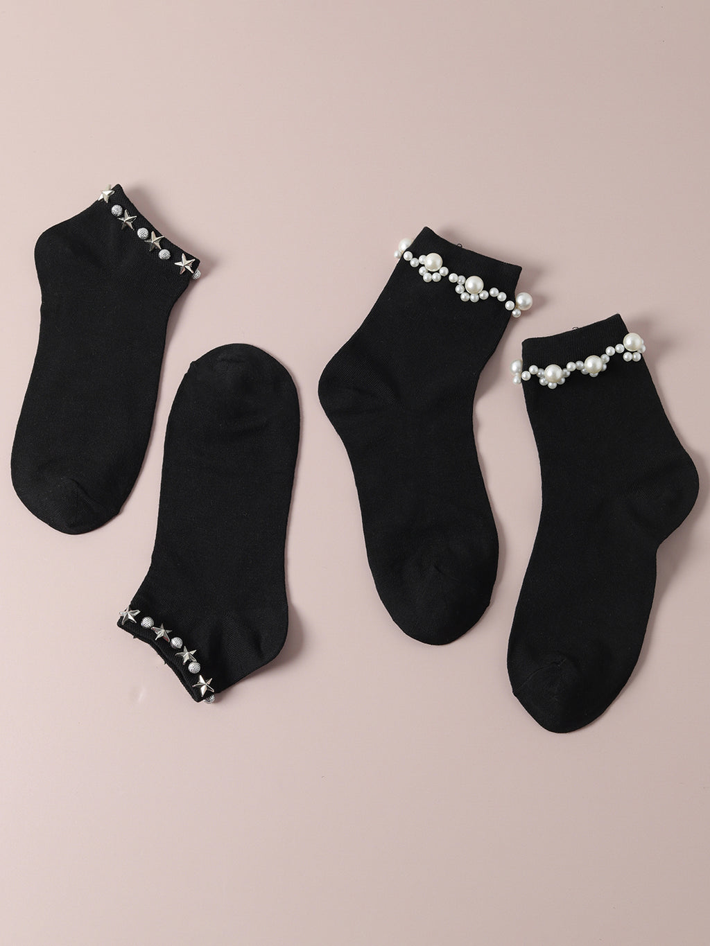 Set Of 2 Embellished Ankle Length Socks