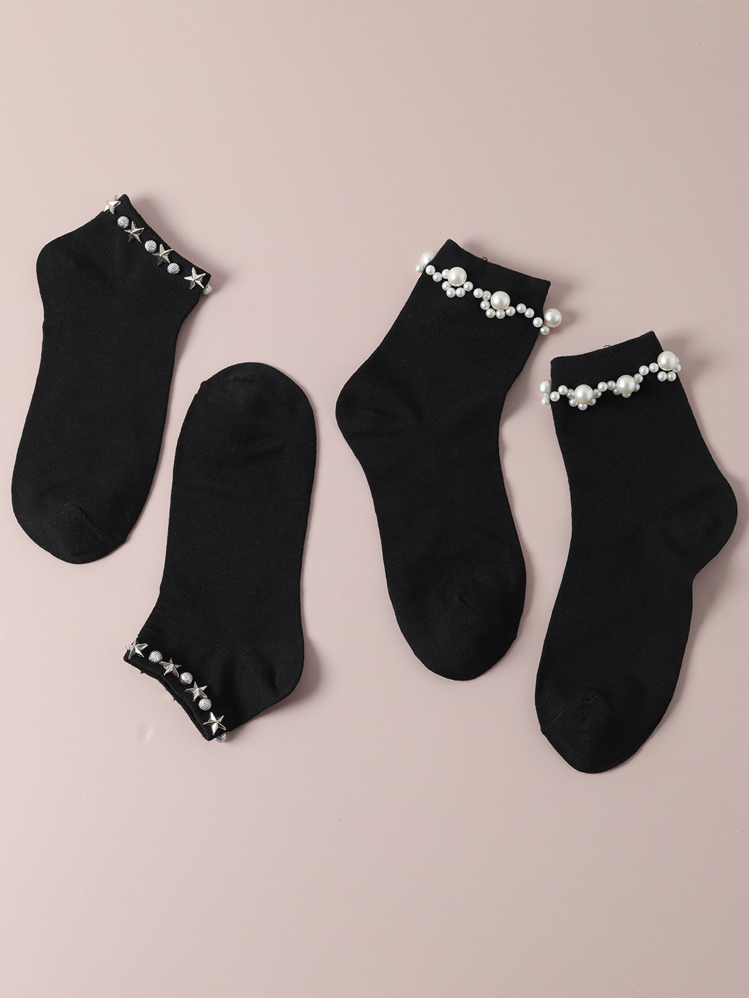 Set Of 2 Embellished Ankle Length Socks