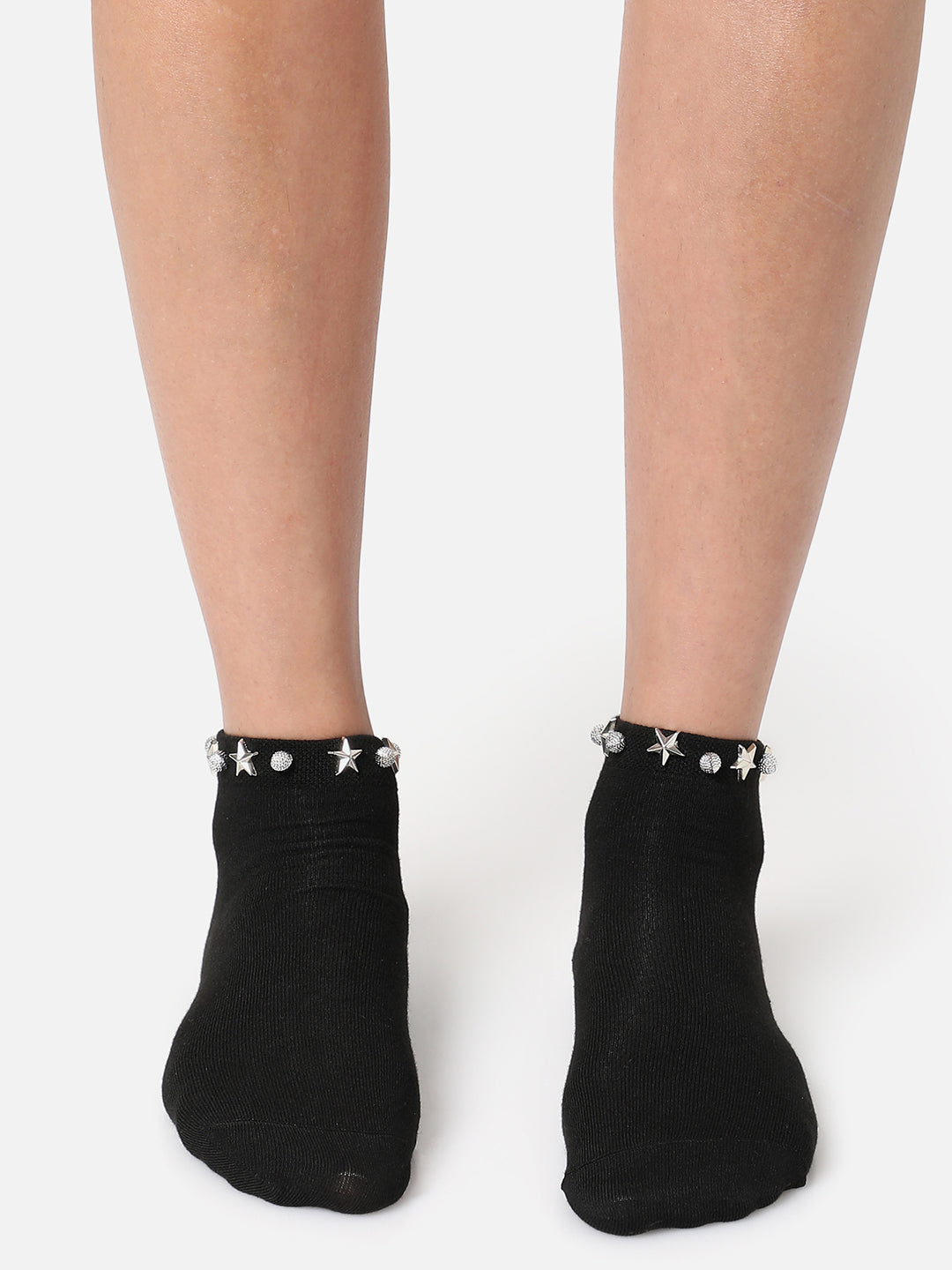 Set Of 2 Embellished Ankle Length Socks