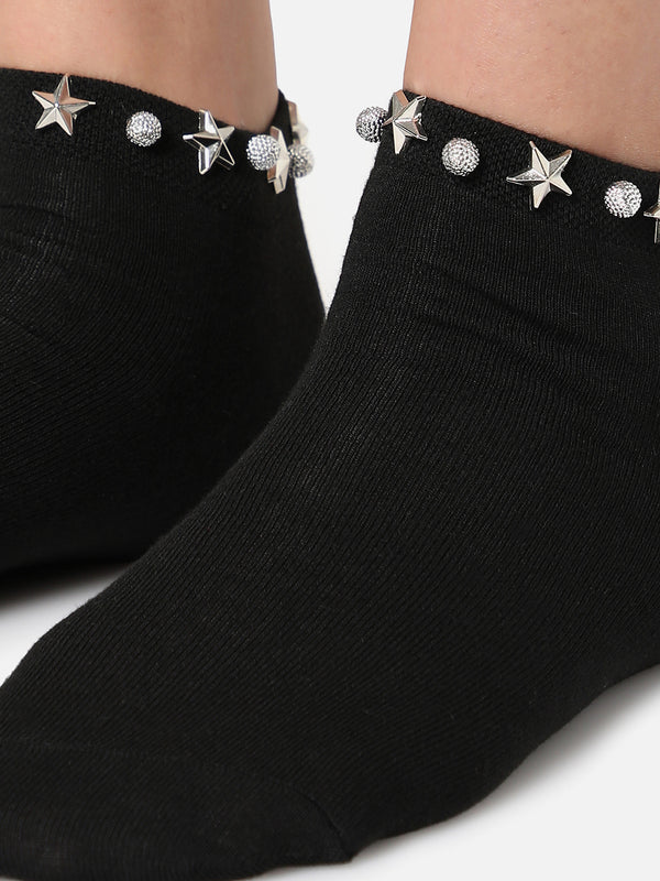 Set Of 2 Embellished Ankle Length Socks