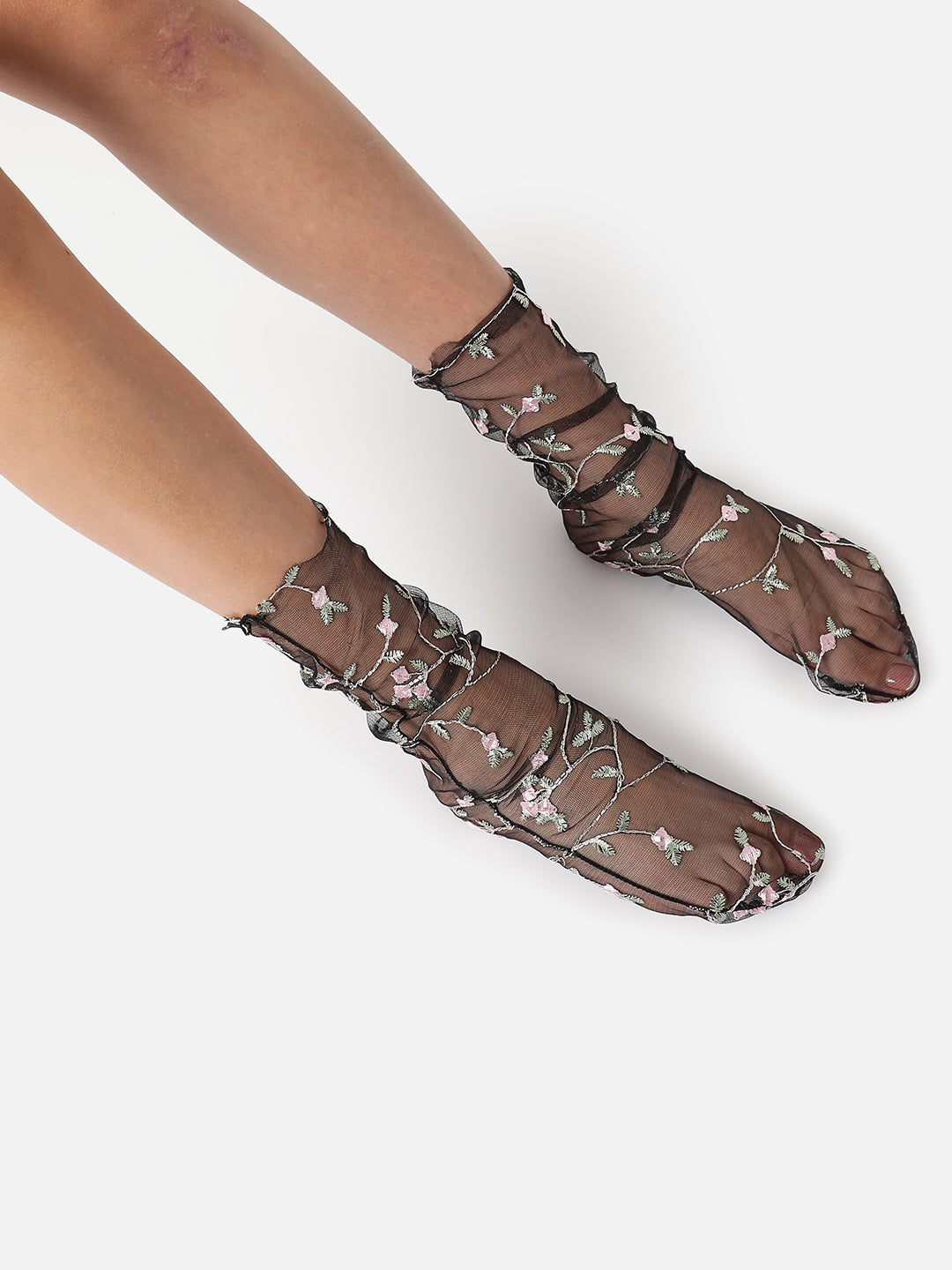 Set Of 2 Transparent Printed Ankle Length Socks