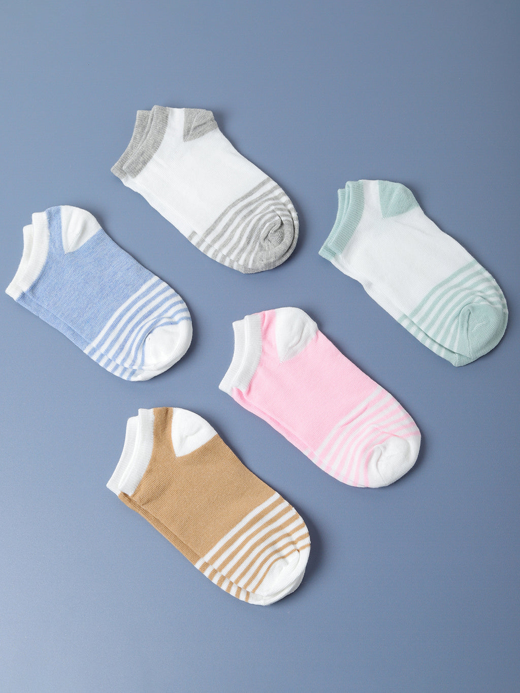 Set Of 5 Color Blocked Ankle Length Socks