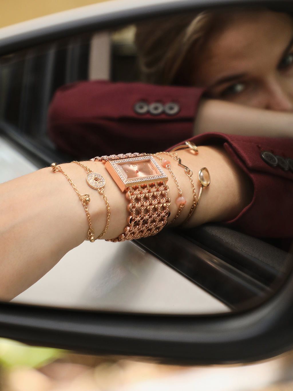 Kayra Rose Gold Watch Combo