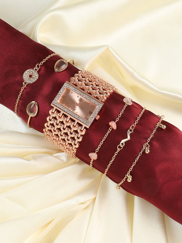 Kayra Rose Gold Watch Combo