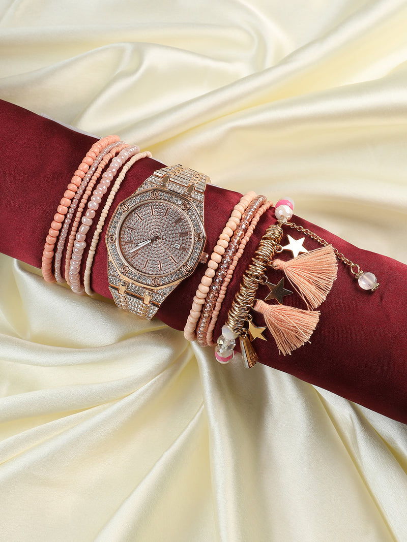 Valentine Rose Gold Watch Combo