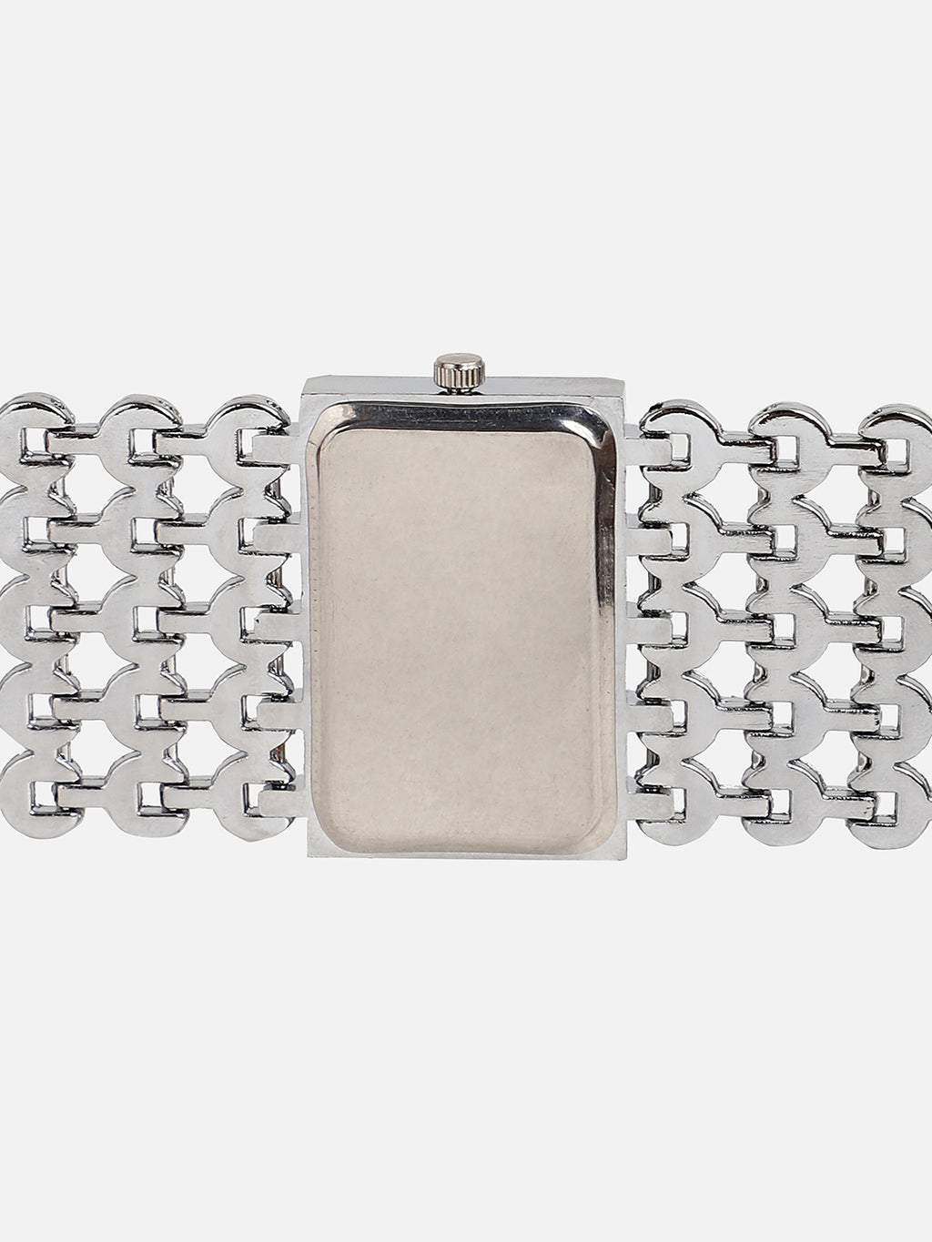 Embellished Silver Rectangular Dial With Silver Metal Strap