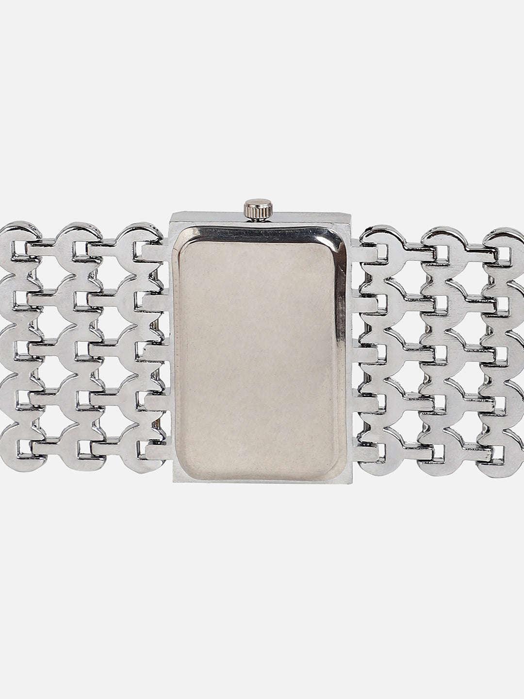 Embellished Silver Rectangular Dial With Silver Metal Strap