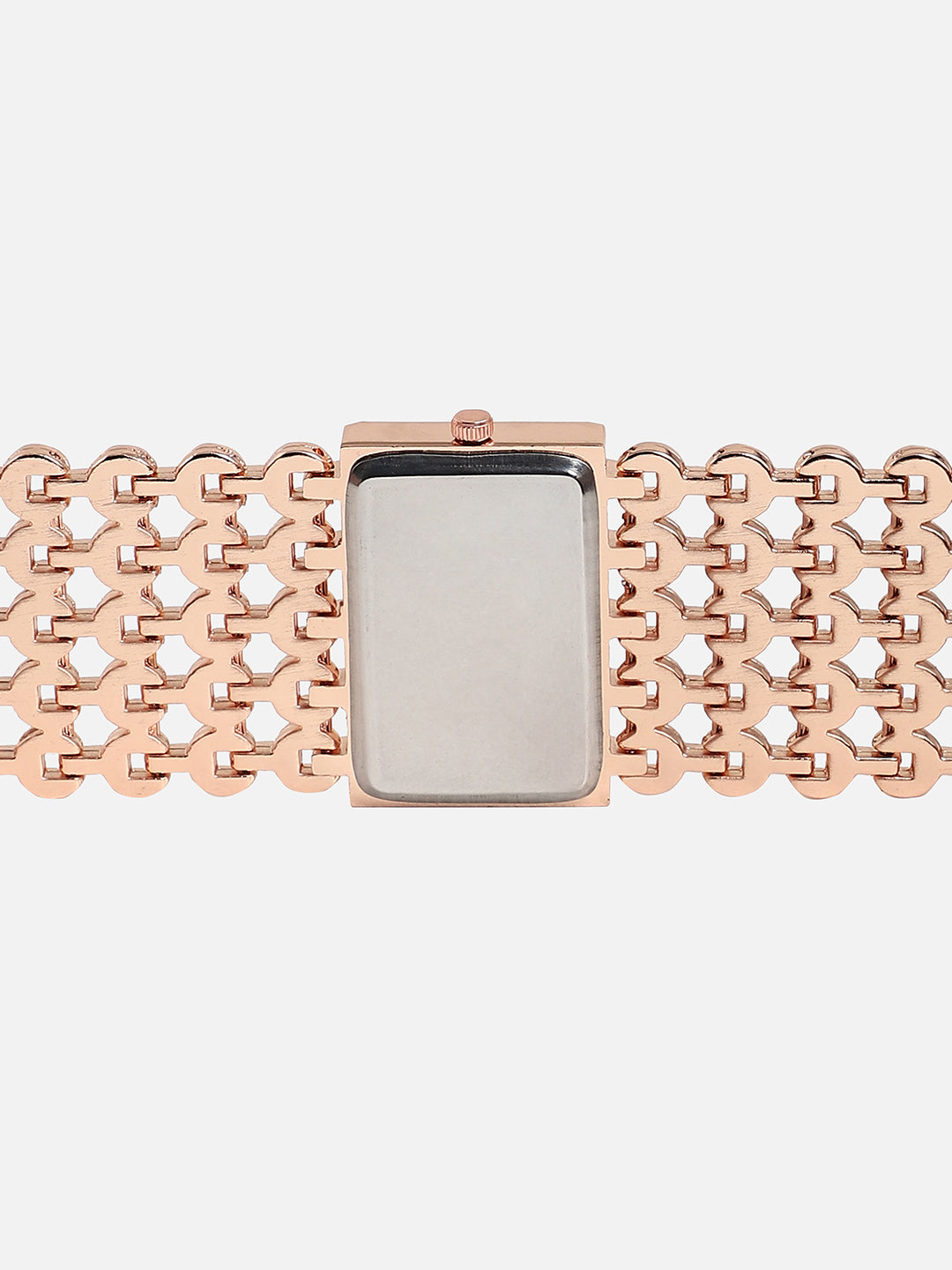 Embellished Gold Rectangular Dial With Silver Metal Strap