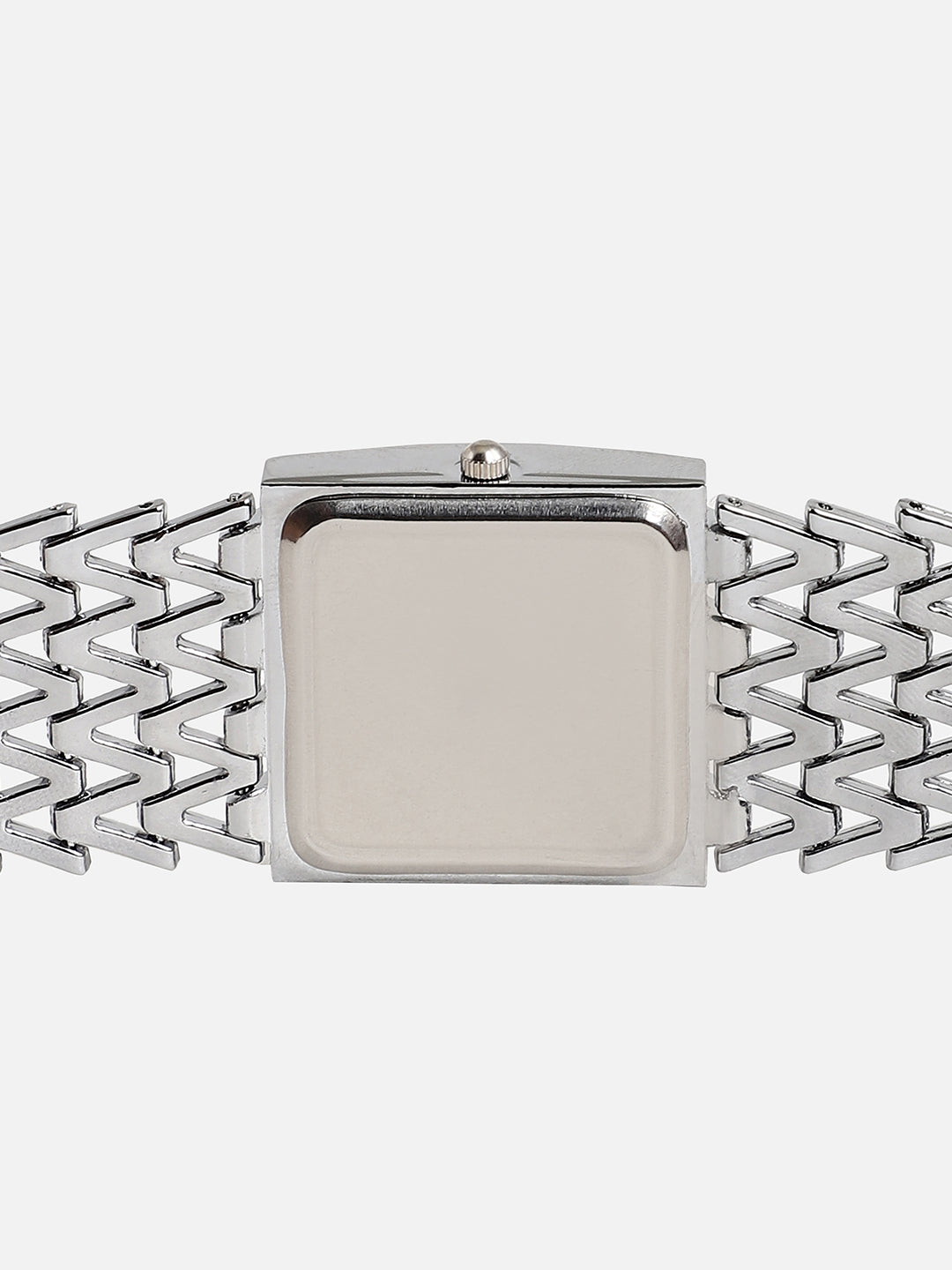 Embellished Silver Square Dial With Silver Metal Strap