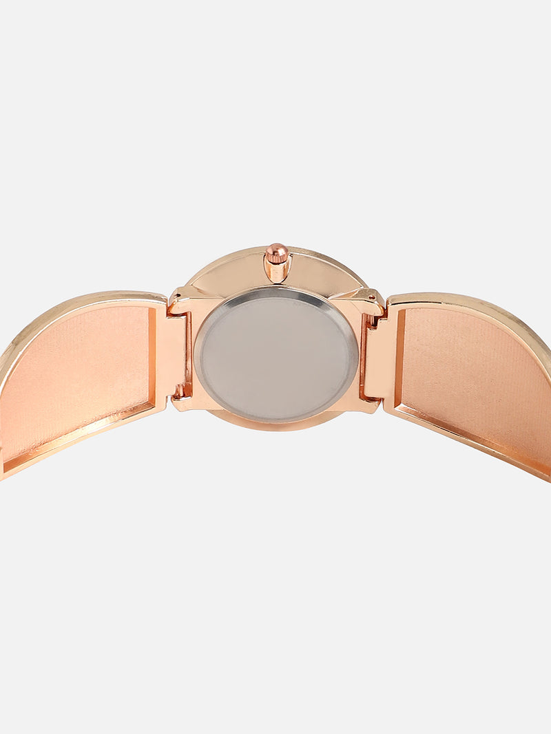 Embellished Rose Gold Round Dial With Rose Gold Metal Strap