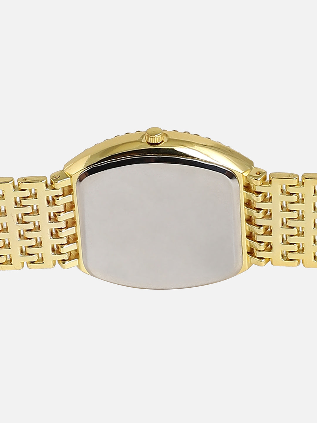 Embellished Gold Oblong Dial With Gold Metal Strap