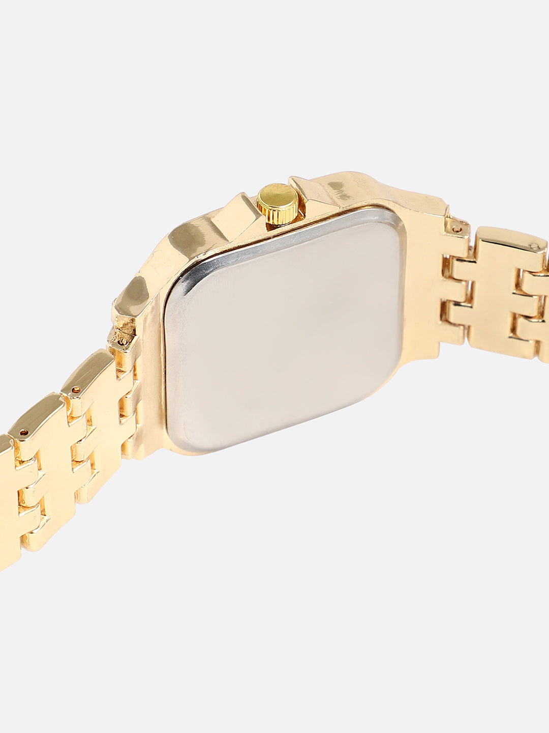 Embellished White Square Dial With Gold Metal Strap