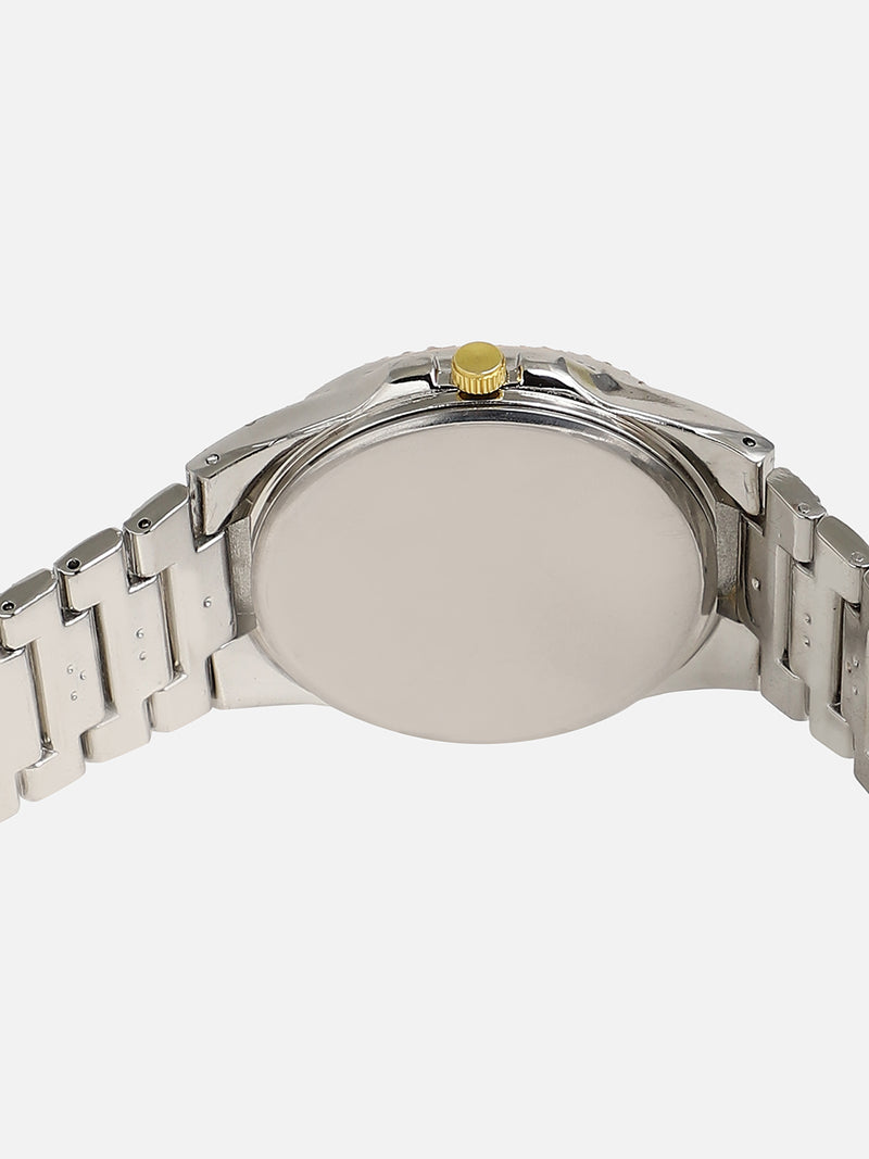 Embellished Gold Round Dial With Silver Metal Strap