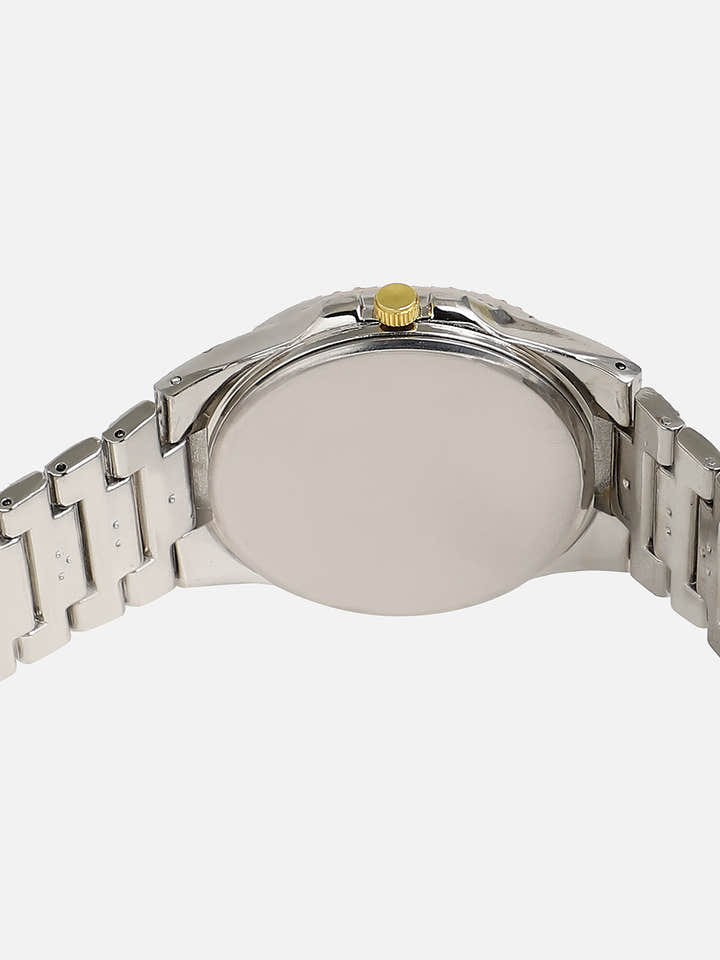 Embellished Gold Round Dial With Silver Metal Strap