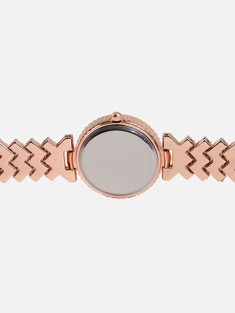 Embellished White Dial Round With Gold Metal Strap