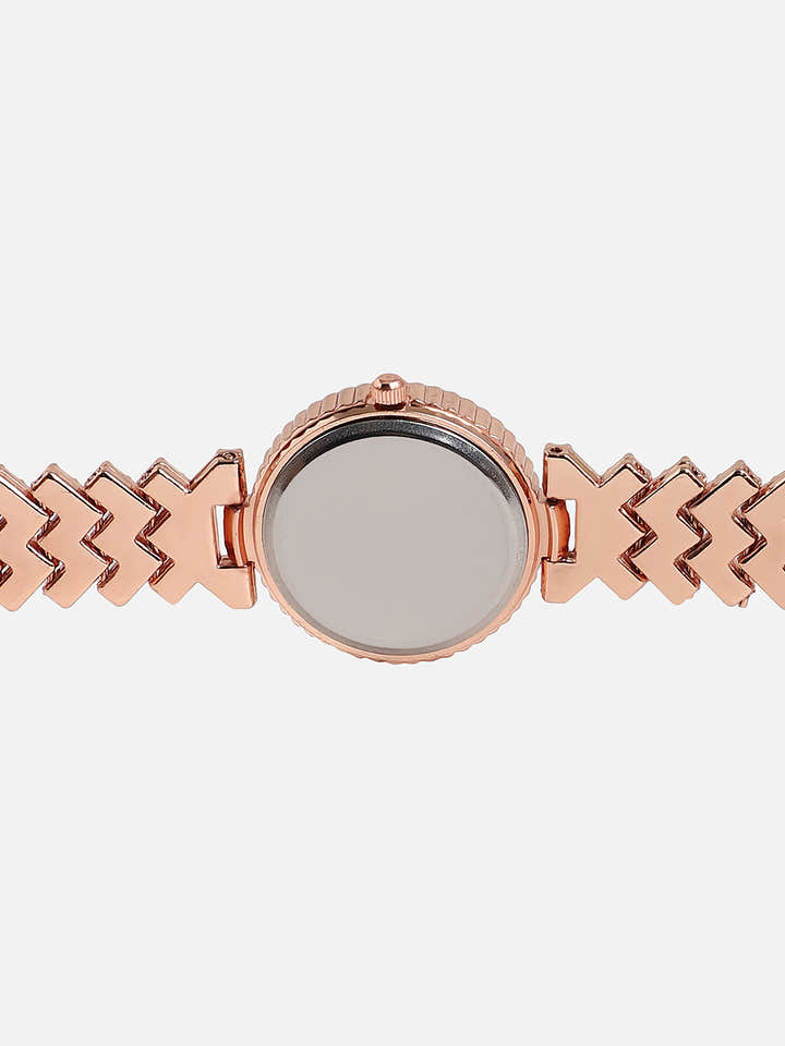 Embellished White Dial Round With Gold Metal Strap