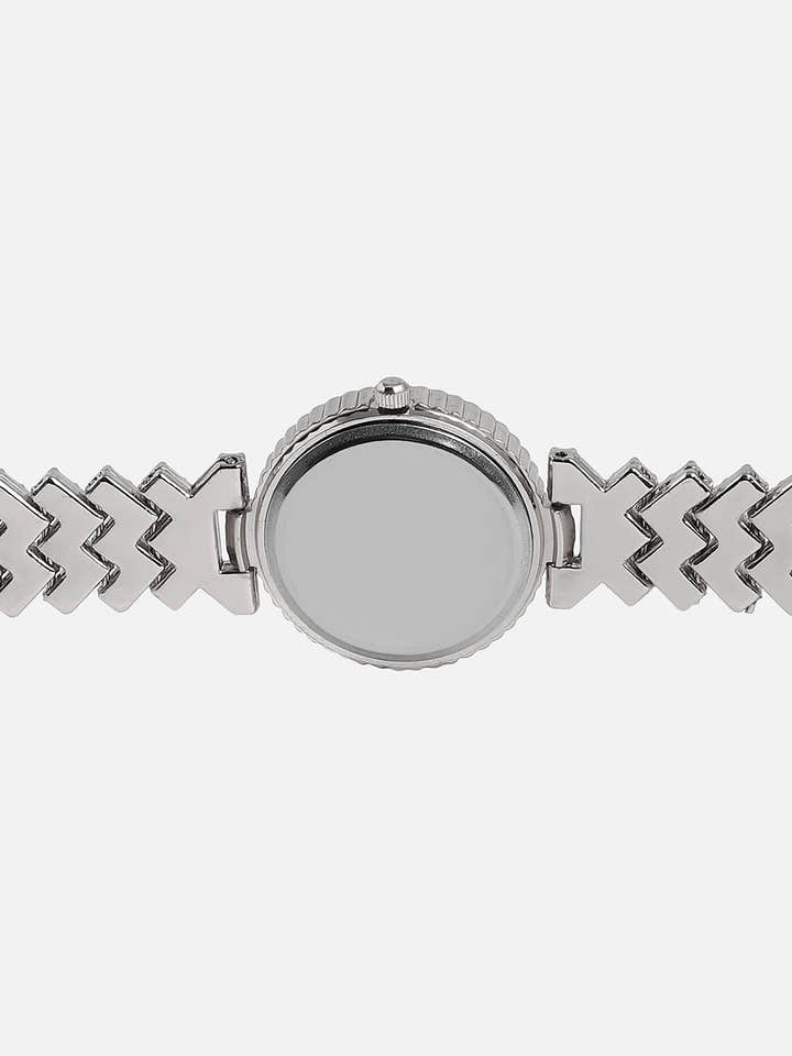 Embellished White Round Dial With Silver Metal Strap