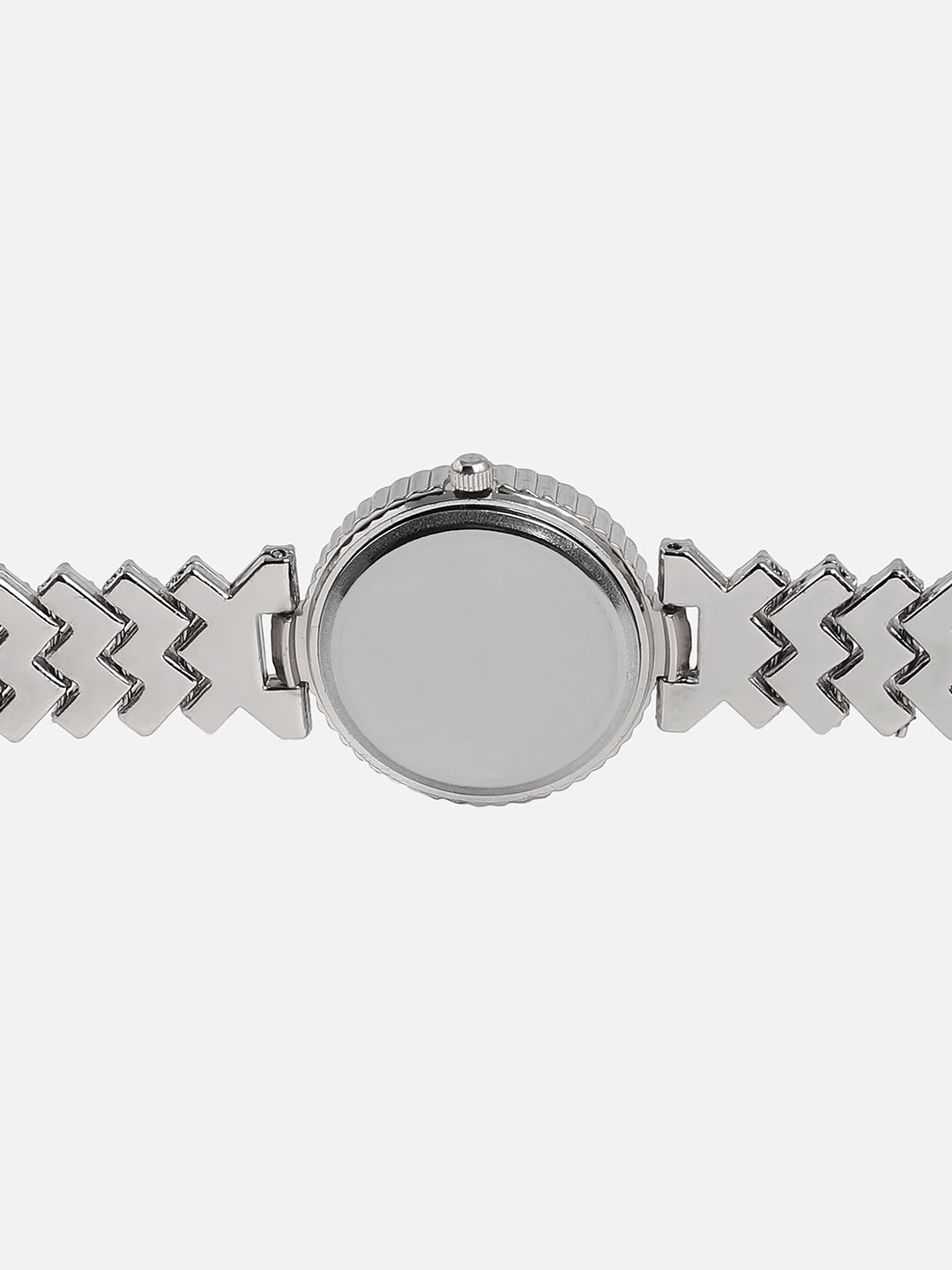 Embellished White Round Dial With Silver Metal Strap