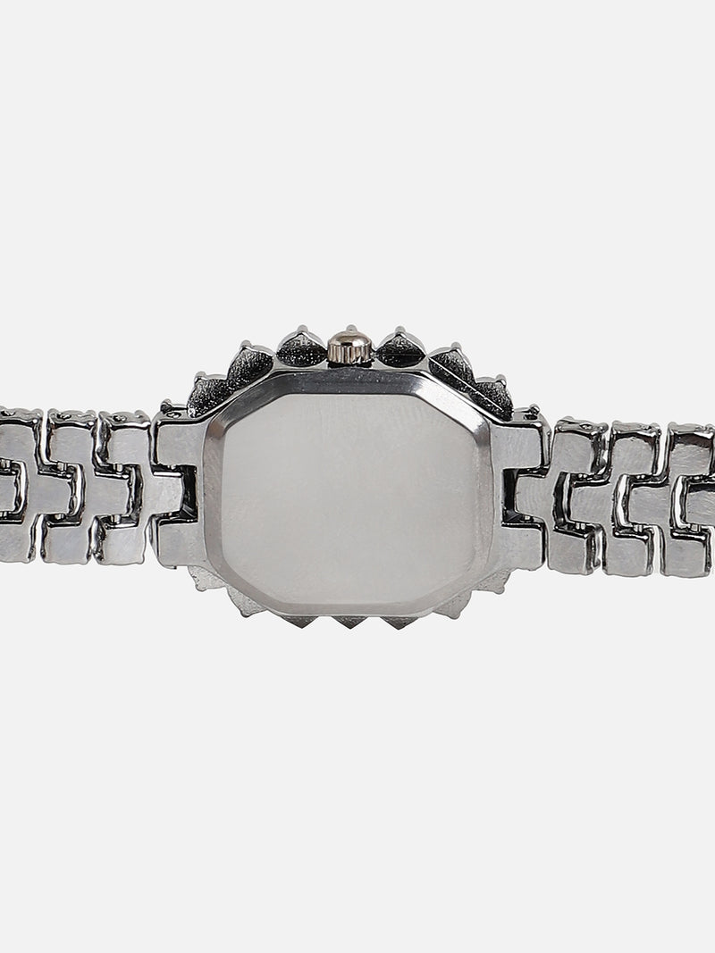 Embellished Green Oval Dial With Silver Metal Strap