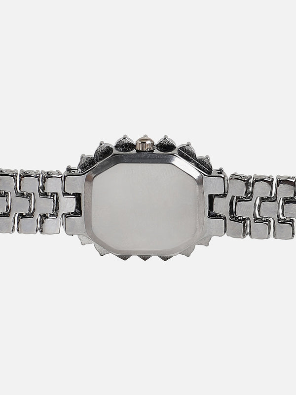 Embellished Green Oval Dial With Silver Metal Strap