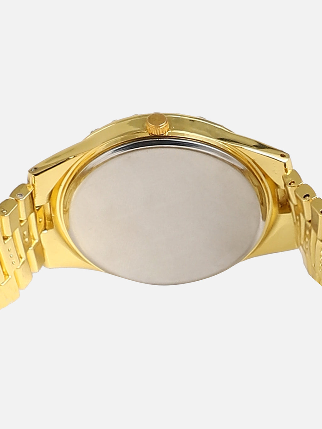 Embellished Green Round Dial With Gold Metal Strap