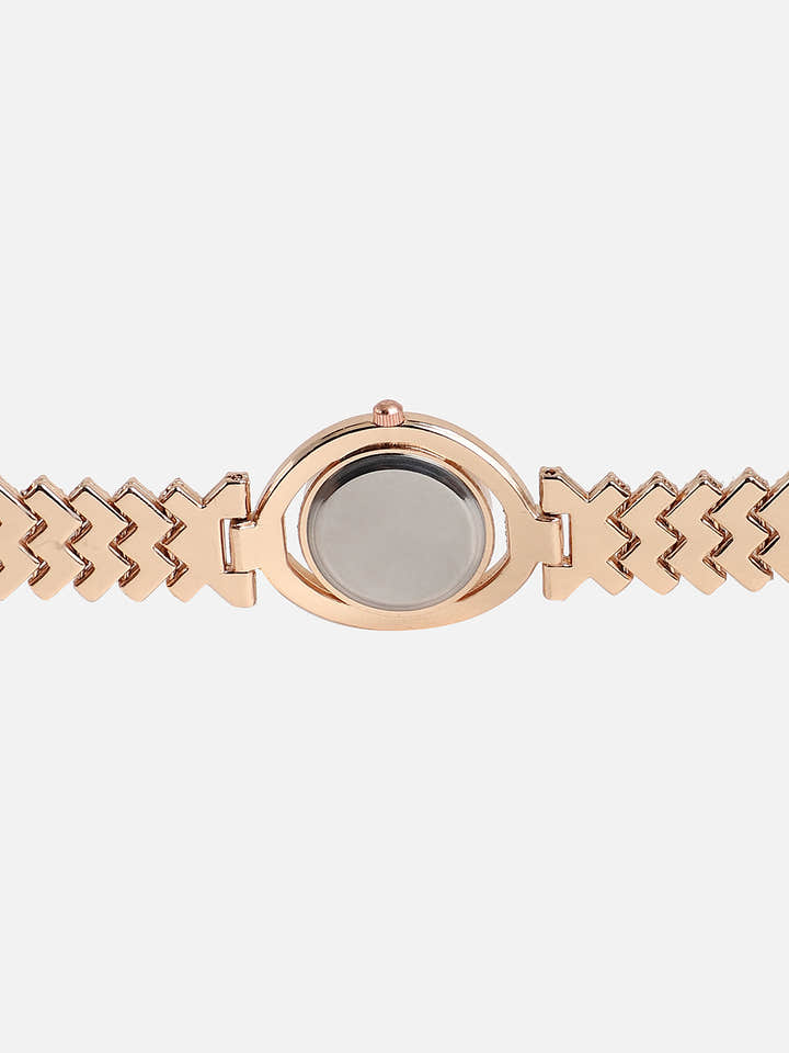 Embellished White Round Dial With Rose Gold Metal Strap
