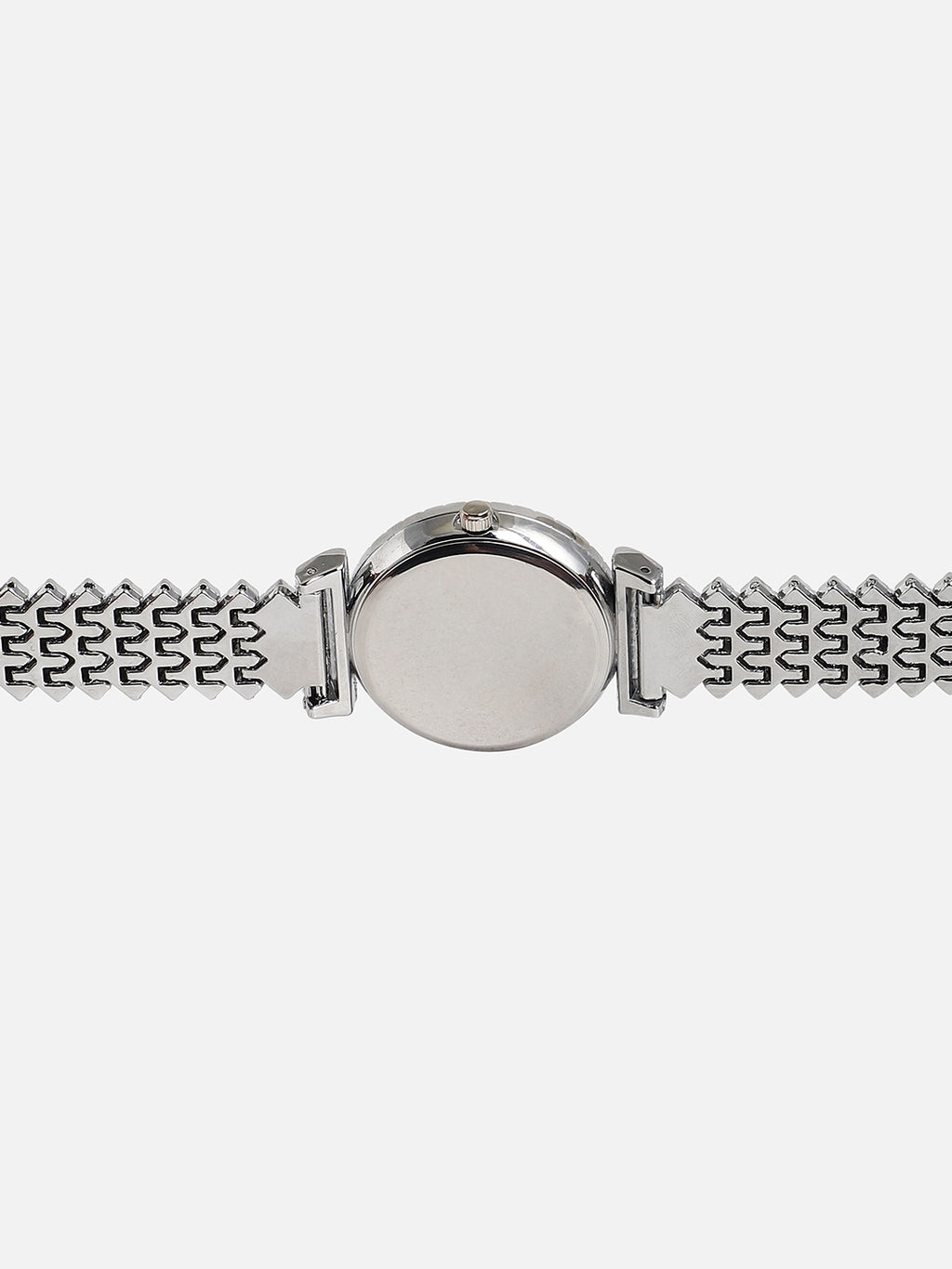 Embellished Silver Round Dial With Silver Metal Strap